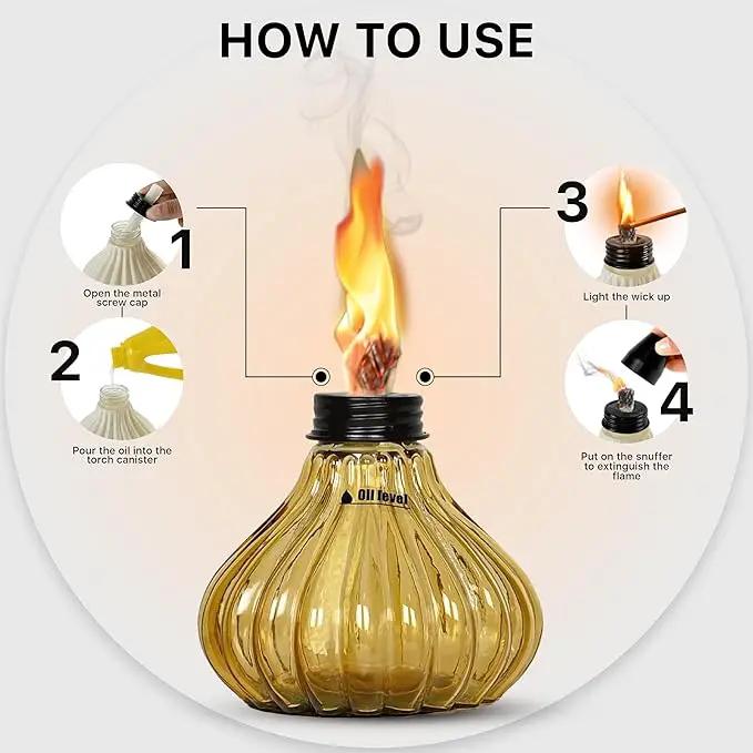 Deco Window Pack of 3 Table Torch for Indoor Outdoor Citronella Oil Tabletop Glass Lamp Landscape Yellow Lantern with Fiberglass Wick & Cap for Patio Garden Yard Party Decor Light by GreenHaven Gardens
