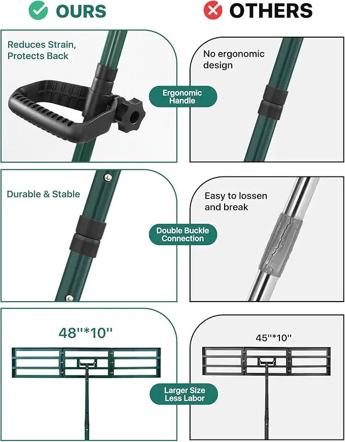 Lawn Leveling Rake 48x10'', Yard Leveling Rake with 78'' Back-Saving Adjustable Handle, Stainless Steel Lawn Leveler Tool for Garden, Backyard, Farm, Golf Course by GreenHaven Gardens