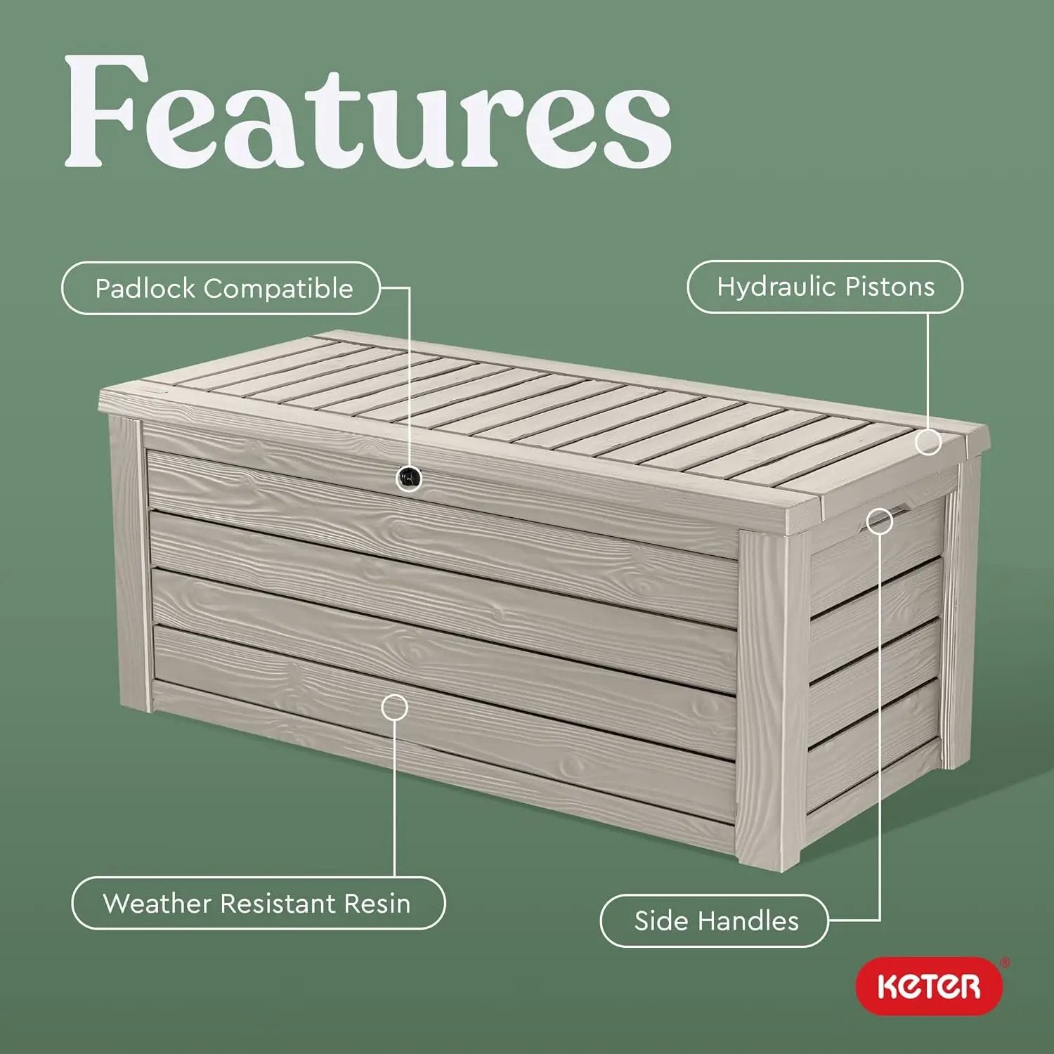 Keter Westwood 150 Gallon Resin Large Outdoor Storage Box for Patio Furniture, Outdoor Cushions, Garden Tools and Pool Floats, Beige by GreenHaven Gardens