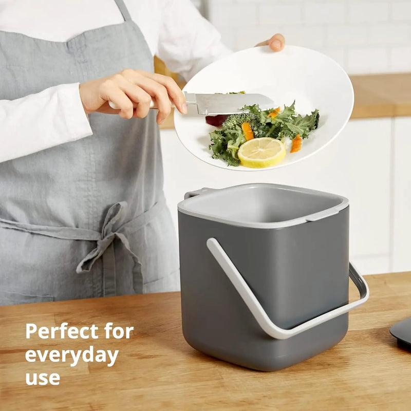 Blue Ginkgo Kitchen Compost Bin [2.6L / 0.69 GAL] – Filter-Free, Odor-Tight Countertop Food Waste Pail with Handles (Made in Korea, Gray) by GreenHaven Gardens