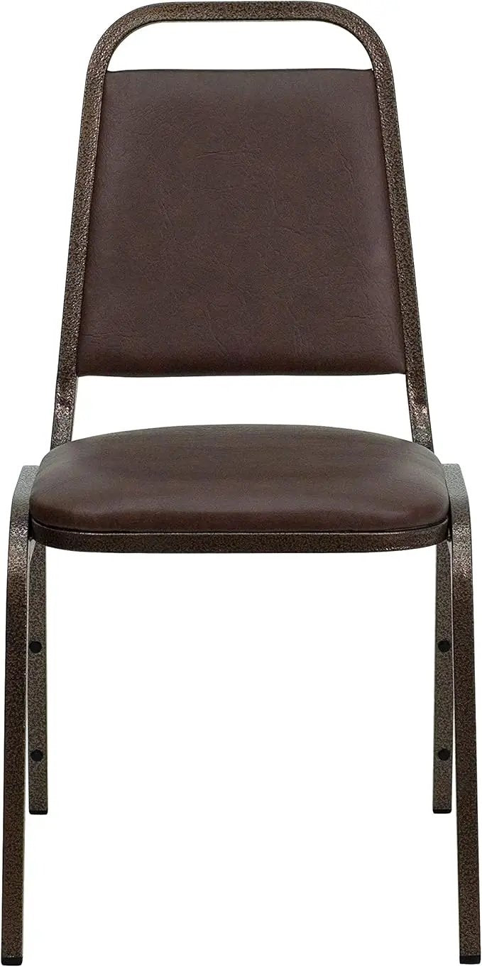 EMMA + OLIVER Trapezoidal Back Vinyl Stackable Banquet Chair, Multipurpose Stacking Chair with Padded Seat and Back, Brown/Copper by GreenHaven Gardens