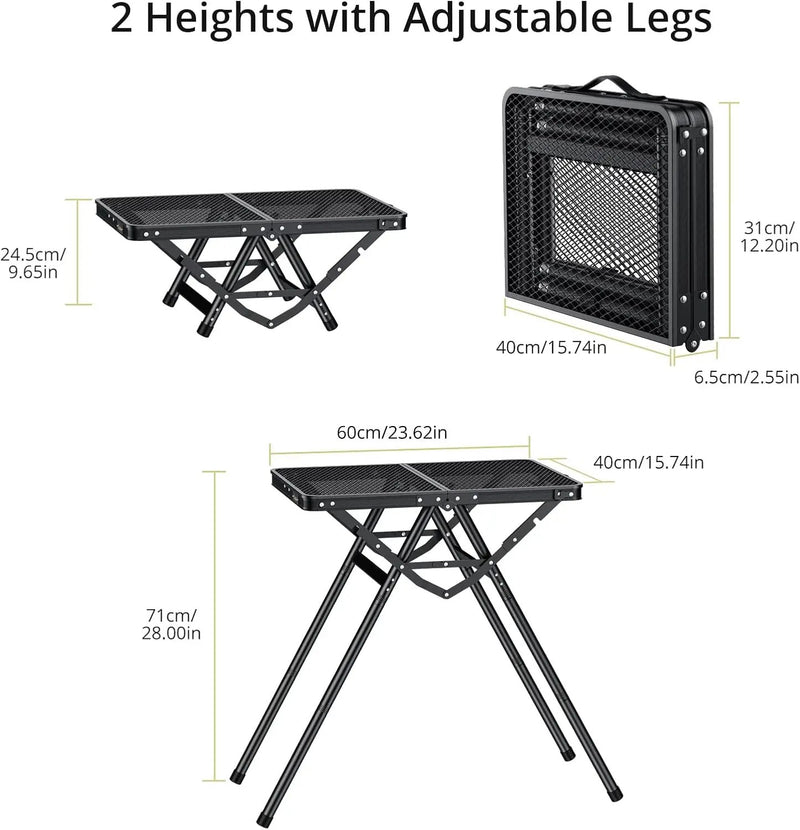 2ft Sturdy Folding Grill Table, Supports 180 Lbs, 2 Adjustable Height 28” Portable Grill Table, Heat-Resistant Tabletop, Folding Metal Table for Camping BBQ Cooking Backyard, 24" X 16", Black by GreenHaven Gardens