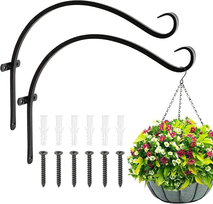 FEED GARDEN 18 Inch 2 Pack Outdoor Hanging Plant Bracket for Bird Feeders, Wind Chimes, Lanterns, Heavy Duty Metal Iron Wall Hooks with 6 Screws by GreenHaven Gardens