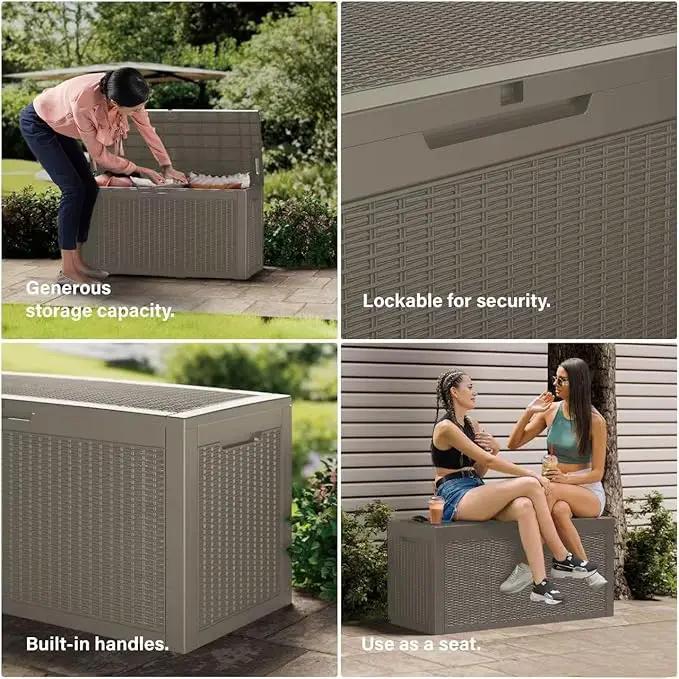 Heavy-Duty 150 Gallon Waterproof Deck Storage Boxes for Outdoor - Patio Deck Box & Pool Storage Organizer, Lockable Resin Chest for Cushions & Tools, UV-Resistant, Slate Grey by GreenHaven Gardens