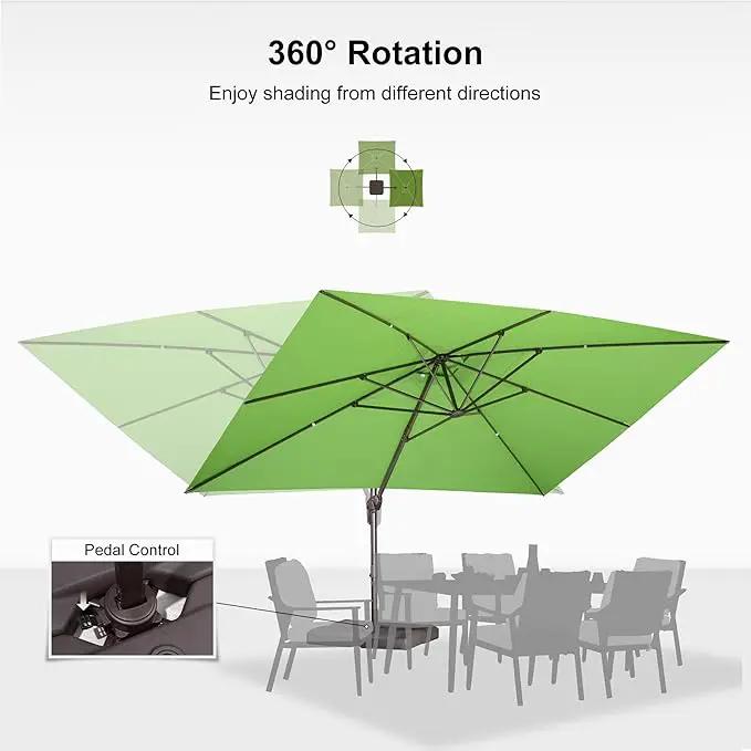 PURPLE LEAF 10' X 13' Patio Cantilever Umbrella Rectangle Umbrella Outdoor with Aluminum Offset Hanging and 360° Rotation for Pool Garden Deck Patio, Green by GreenHaven Gardens