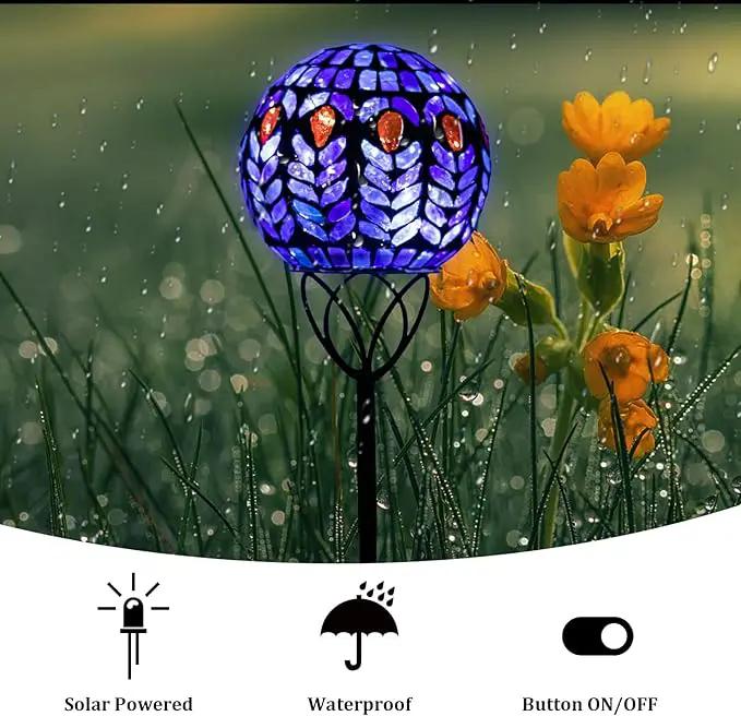 VCUTEKA Solar Lights Outdoor Garden Decor Mosaic Solar Garden Lights Waterproof Glass Ball LED Pathway Stake Light for Landscape Lawn Patio Yard Decoration 6 inch by GreenHaven Gardens