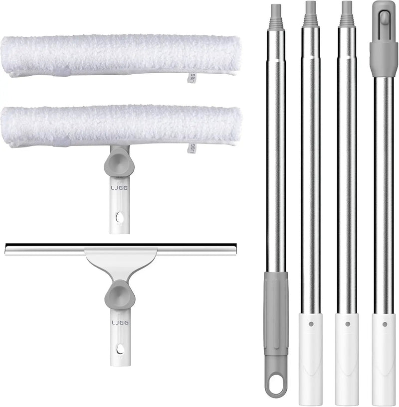Window Cleaning Squeegee kit, 13.78" Squeegee and 13.78" Microfiber Scrubber with Aluminum Alloy Pole, 54" Telescopic Window Cleaning Tool for Glass Door, Shower Glass Door, Car Windshield-2 Pads by GreenHaven Gardens