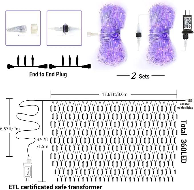 BrizLabs Christmas Net Lights, 11.8ft x 4.9ft 360 LED Christmas Bush Lights with Remote & Timer, 8 Modes Purple Mesh Lights Connectable Christmas Lights Outdoor for Christmas Bush Tree Yard Garden by GreenHaven Gardens
