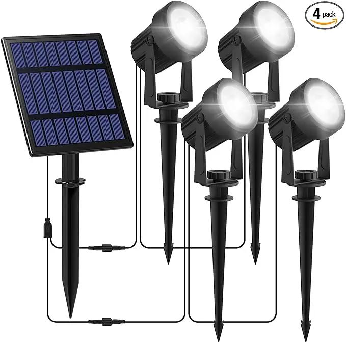Solar Spot Lights Outdoor, 4-in-1 Solar Landscape Spotlight Waterproof 9.8ft Cable, 5W 3000mAh, Auto ON/Off Adjustable Solar Wall Lights for Yard, Ground, Garden, Pool, Lawn (Cold White) by GreenHaven Gardens