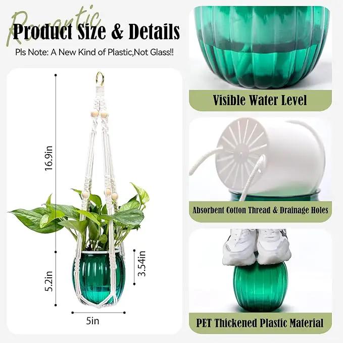Small Hanging Planters Self Watering 5 Inch, 3 Set Hanging Plant Pot for Indoor Outdoor Plants, Hanging Flower Pots with Drainage Hole & 2 Kinds of Plant Hangers for Garden Home Decor by GreenHaven Gardens