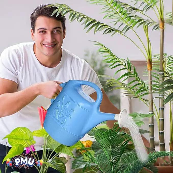 PMU 2 Gallon Watering Can - Garden Watering Can for Indoor & Outdoor Plants - Plastic Water Can with Detachable Sprinkler Head - Large Water Pot, Made in USA - Blue Pkg/1 by GreenHaven Gardens