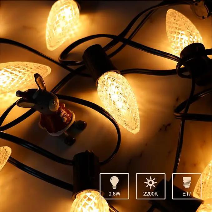 C9 Christmas Replacement LED Light Bulbs, E17 Base Commercial Grade Holiday Bulbs, 4W 5W 6W 7W Incandescent Equivalent, Warm White 2200K, Clear Plastic Bulbs for Christmas String Light - 50 Pack by GreenHaven Gardens