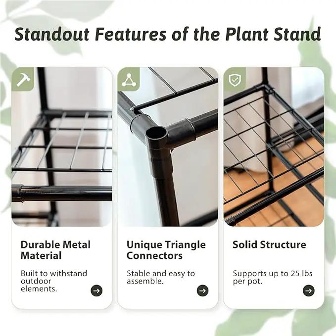 Plant Stand With Grow Light Indoor Outdoor Tall Wide Plant Shelf Metal Waterproof Black Plant Rack for Multiple Plant Holder Flower Pot Table 5 Tiers by GreenHaven Gardens