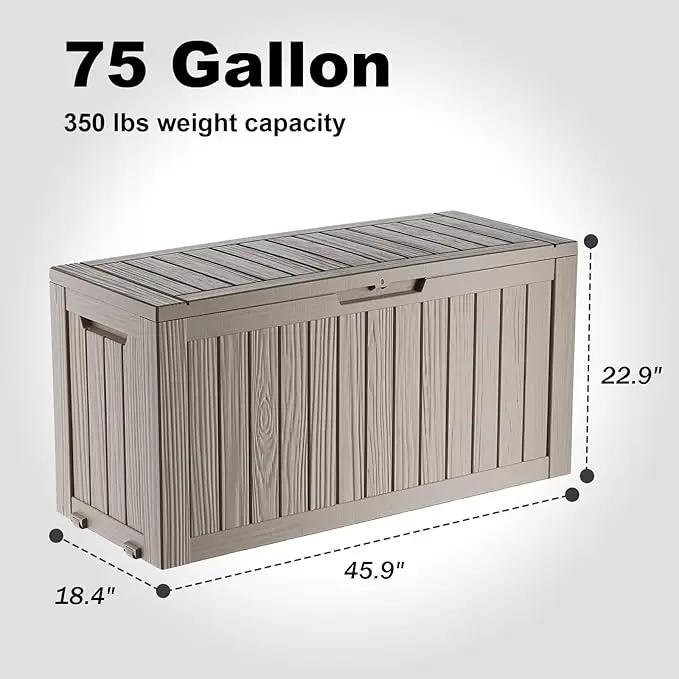 76 Gallon Outdoor Deck Box,Storage Lockable Waterproof Patio Furniture,Garden Tools,Cushions,Pool Accessories Outside Storage Resin Box(Grey) by GreenHaven Gardens