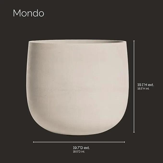 Mondo Large Planter – Sand Stone Finish – Fiberglass Indoor/Outdoor and Weather-Resistant Round Planter (19.7" D x 19.1" H Exterior, 18.5" D x 18.5" H Interior) by GreenHaven Gardens