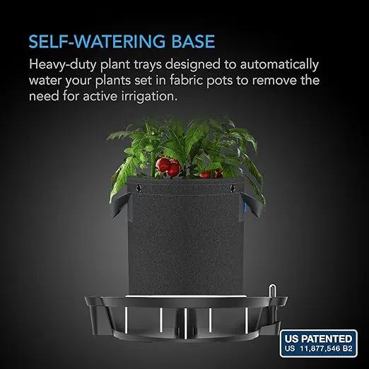 AC Infinity Self-Watering Fabric Pot Base XL, 4-Pack Auto-Irrigation Water Delivery System with Reservoir Meter, Extra Large Elevated Plant Saucers for Indoor Grow Tents, Greenhouses, Outdoor Gardens by GreenHaven Gardens