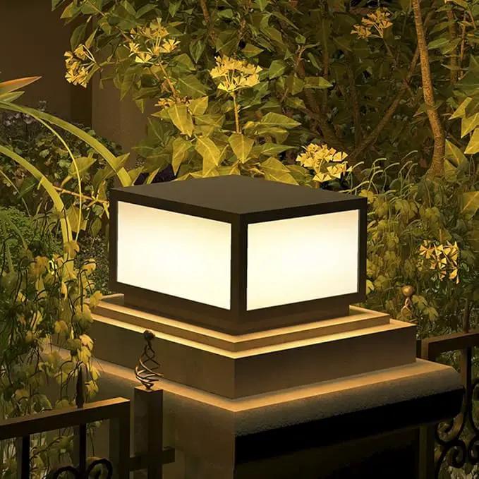 Pillar Lamp Post Light, Tempered Glass Shade，Fence Deck Cap Light Lantern Column Lamp for Flat Surface Patio Garden Decoration with IP55 Waterproof E26 LED Bulb (Electric Powered) by GreenHaven Gardens