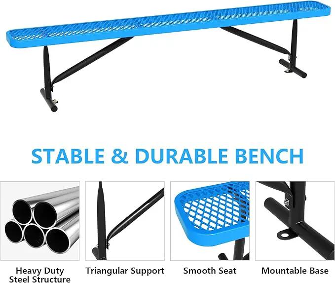 96" L Outdoor Metal Benches, Heavy Duty Garden Park Bench for Outside, Expanded Metal, Commercial Benches Mesh Bench for Shopping Mall, Store, Lawn, Park, Patio, Deck, Garden (Blue, 8FT) by GreenHaven Gardens