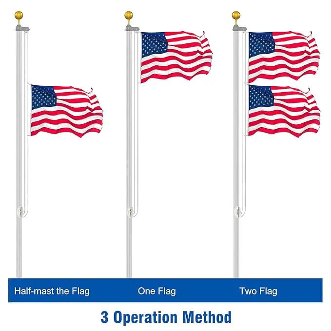 Flag Pole Kit 25FT, 12 Gauge 1.8mm Thickness Heavy Duty Flag Poles with 3x5 American Flag, Silver Flag pole for Outdoor House In Ground, Extra Thick Flagpoles Suitable for Yard and Garden by GreenHaven Gardens