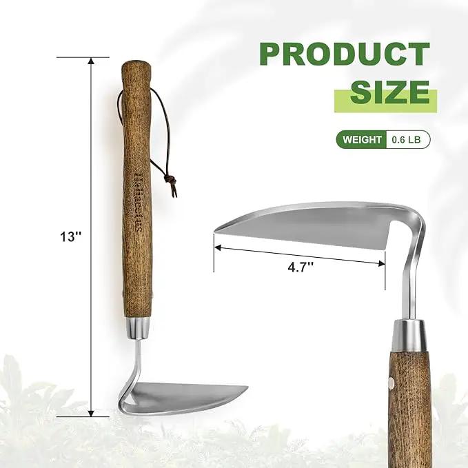 Haliaeetus Gardening Sickle Hoe, Japanese Bent Angle Weeding Sickle, Stainless Steel Weed Hoe Scraper by GreenHaven Gardens