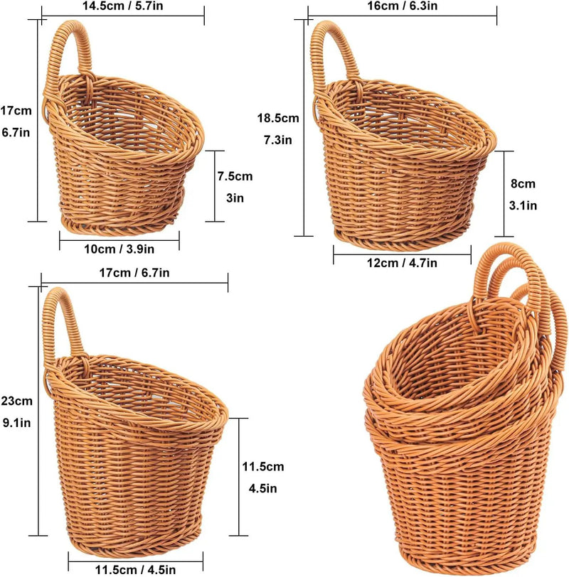 6 Pack 3 Size Woven Hanging Fruit Basket, Wall Hanging Wicker Baskets, Wall fruit Wicker Basket for Kitchen, Planter, Vegetable & Fruit, Boho Home Decor by GreenHaven Gardens