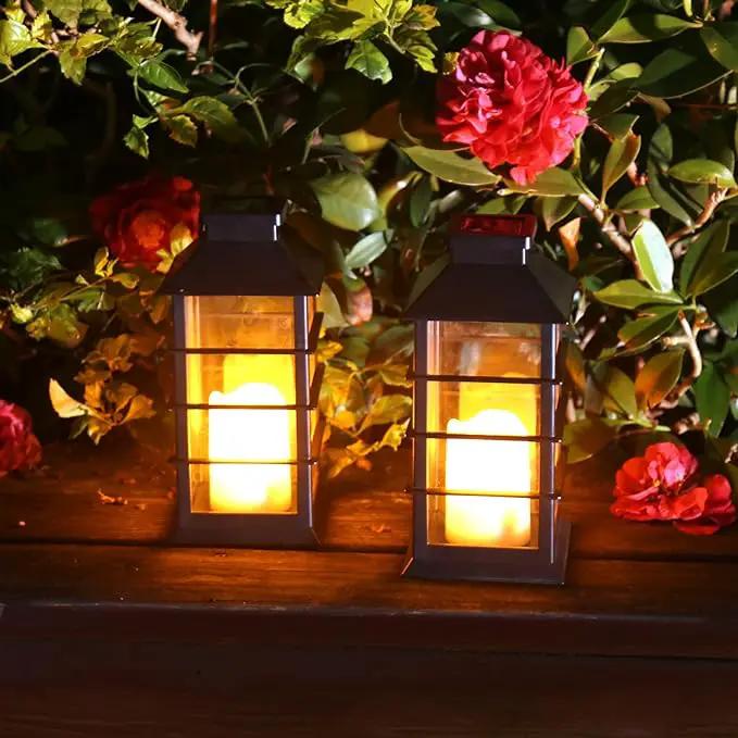 2 Pack Outdoor Garden Hanging Lanterns with Waterproof LED Flickering Flameless Candle Solar Powered Lights Yard Decor Outdoor Decorative for Pathway Courtyard Party Patio Christmas (Black) by GreenHaven Gardens