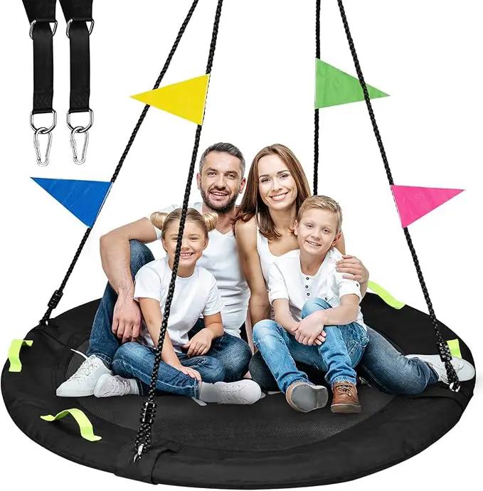 Tree Swing, 60 inch Larger Saucer Swing for Whole Family, 900lbs Weight Capacity, with Adjustable Hanging Straps, for Outdoor Backyard, Gifts for Kids, Black by GreenHaven Gardens