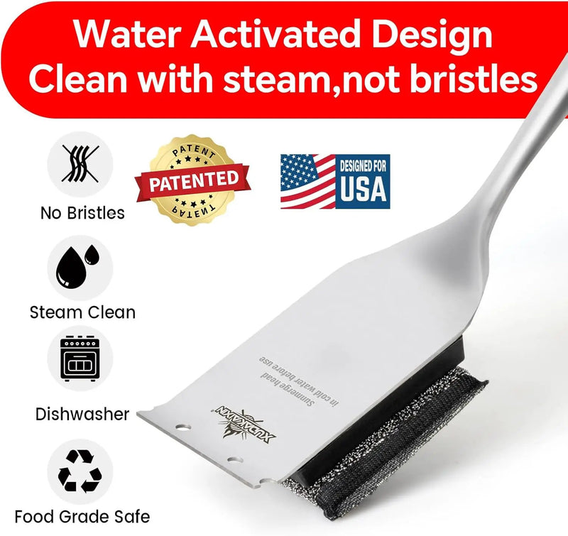 Grill Brush Bristle Free,Unique Steel Fibers Pad [Safe & Efficient] Perfect for Cast Iron/Stainless-Steel Grates - with 1 Replaceable Cleaning Head - Safe Grill Cleaner for Outdoor Grill by GreenHaven Gardens