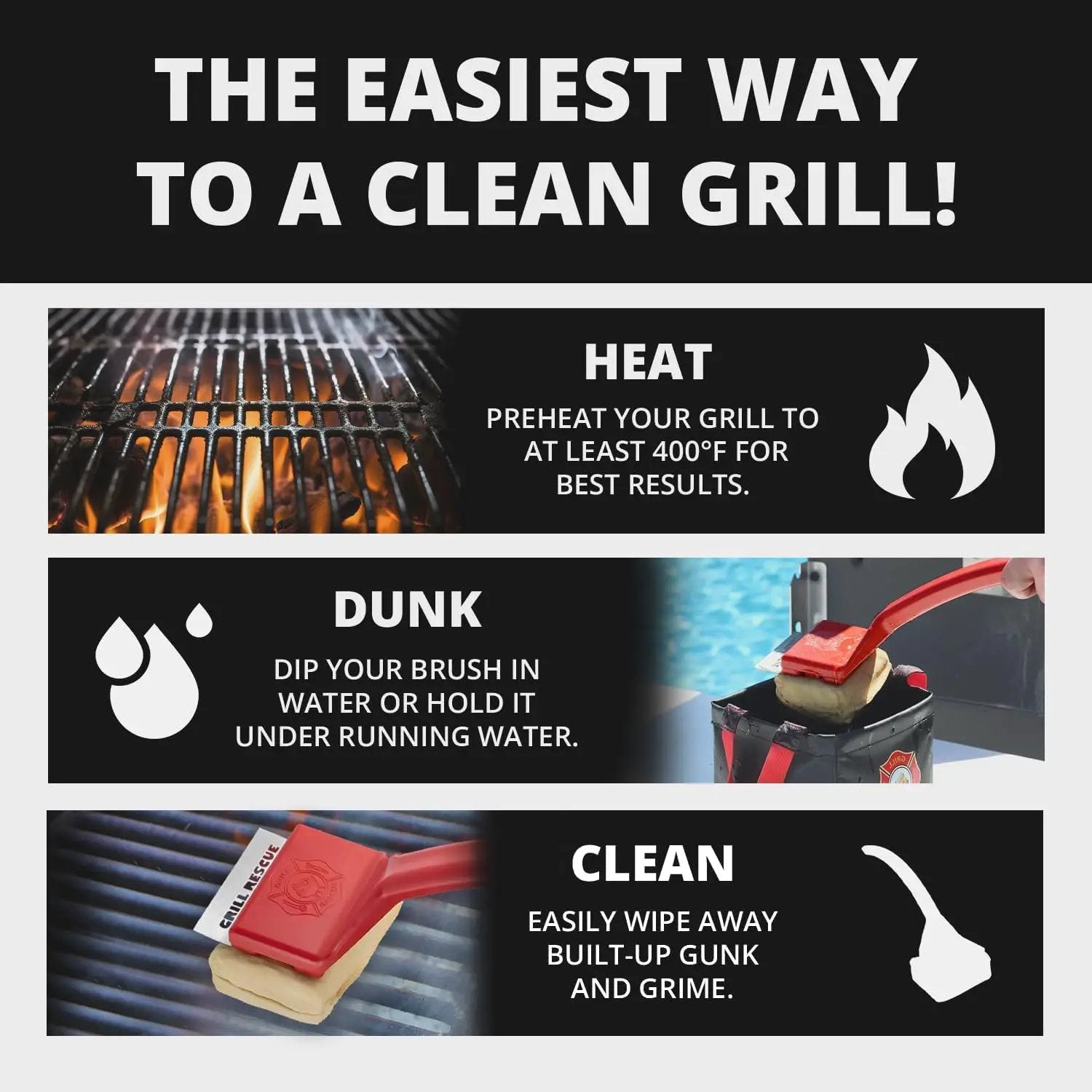 Grill Rescue BBQ Replaceable Cleaning Head, Bristle Free - Durable and Unique Grill Tools for Cast Iron or Stainless-Steel Grates, Barbecue Cleaner by GreenHaven Gardens