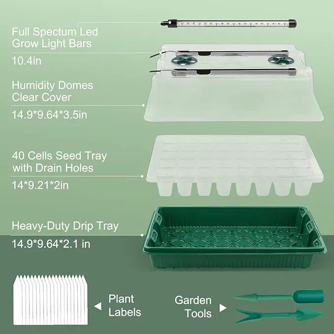 2 Packs Starter Tray with Grow Light, 80 Cells Seed Starter Kits with Humidity Dome and Base Plant Germination Seedling Starter Kit with Smart Timer for Indoor Greenhouse Wheatgrass Hydroponic by GreenHaven Gardens