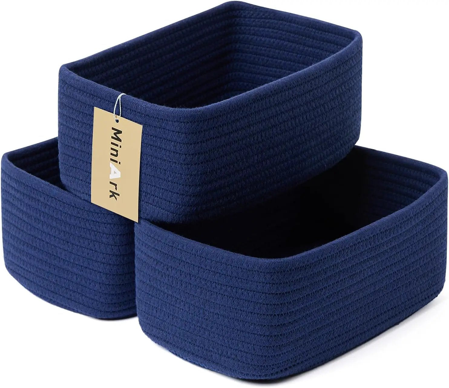 Small Storage Baskets for Organizing | Closet Organizer Bins | Shelf Toy Basket | Woven Rope Baskets | Cube Decorative Box | Shallow Basket | 11.5x7.5x4.7” | 3 Packs Navy Blue by GreenHaven Gardens