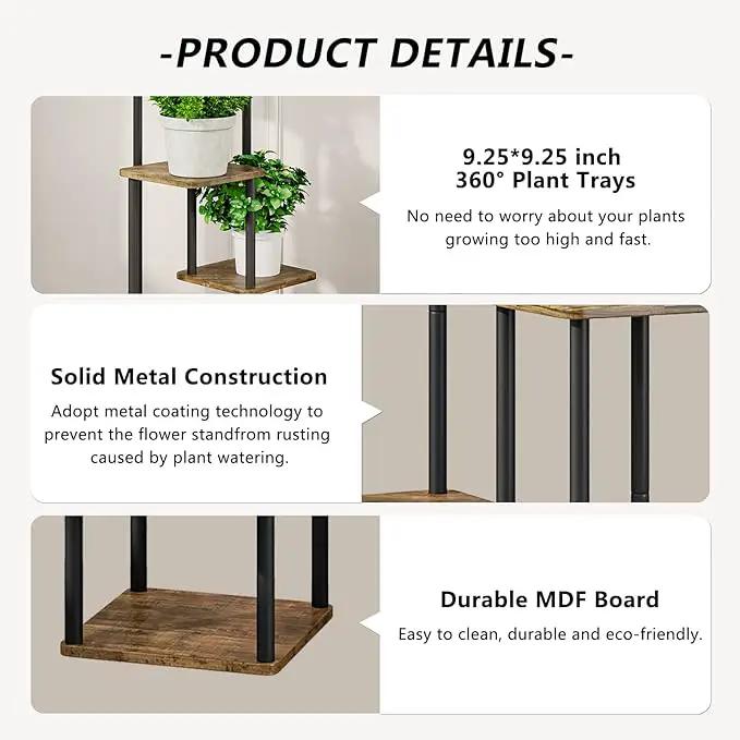 AZERPIAN Plant Stand 4 Tier Indoor Metal Flower Shelf for Multiple Plants Corner Tall Flower Holders for Patio Garden Living Room Balcony Bedroom, Black (4 Tier-Black) by GreenHaven Gardens