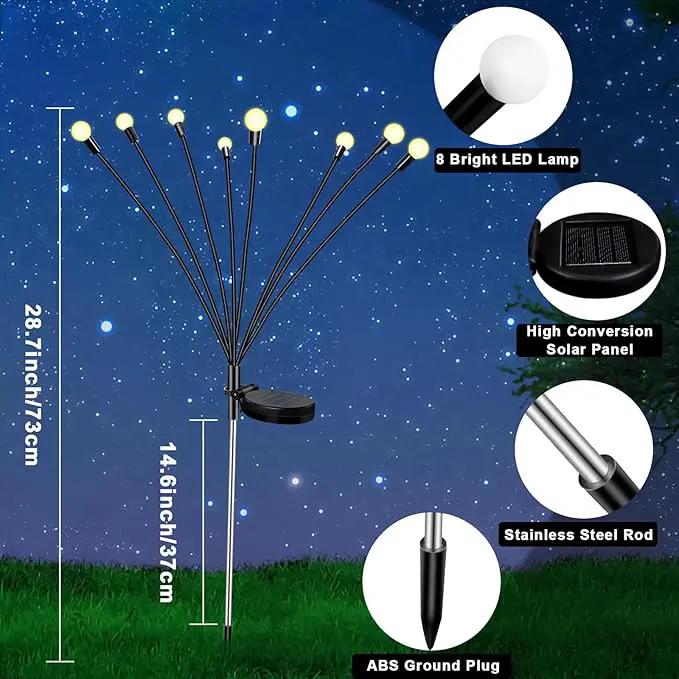 8Pack 64 LED Spring Solar Swaying Lights Outdoor Solar Powered Firefly Lights Garden Decor Waterproof Pathway Light Sway by Wind Landscape Lights Warm Yellow for Pathway Lawn Patio Courtyard Decor by GreenHaven Gardens