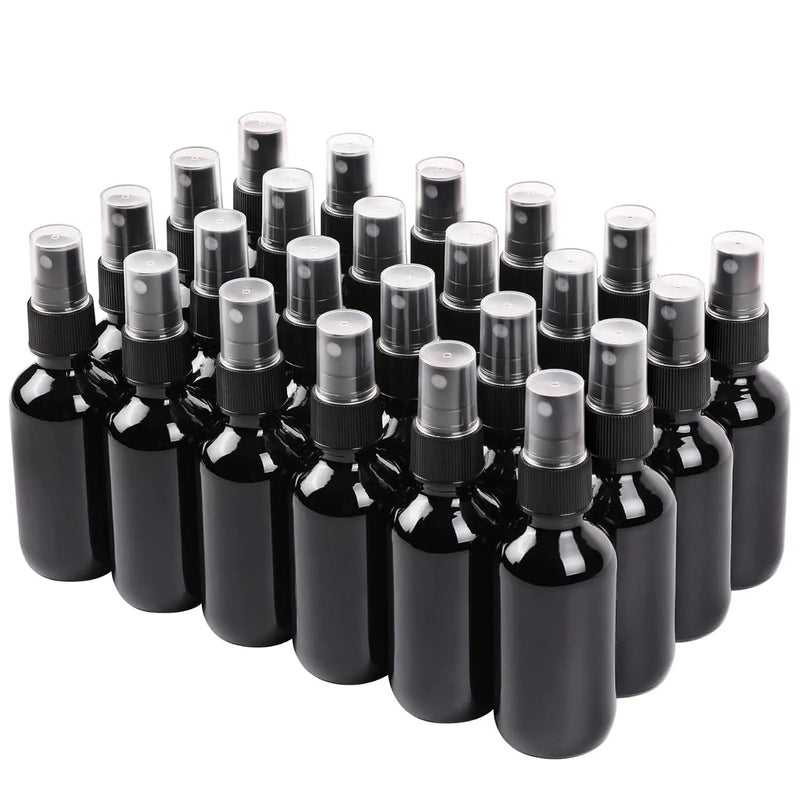 Black Glass Small Spray Bottle 2 oz 24 Packs,Fine Mist Sprayer Small Clear Bottles,Refillable Containers mini spray bottles for Cleaning Solutions and Skin Care (Black 24pcs) by GreenHaven Gardens