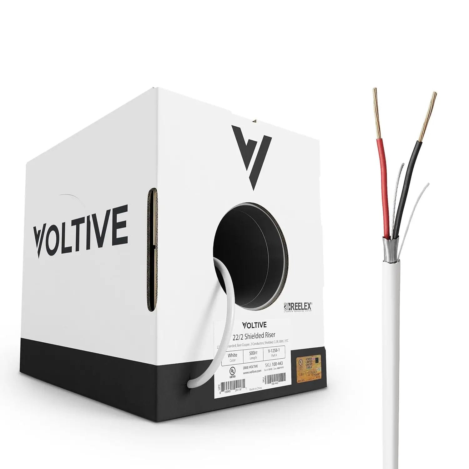 Voltive 22/2 Shielded Riser - CL3R Rated - Bare Copper - 500 Foot Box - White by GreenHaven Gardens