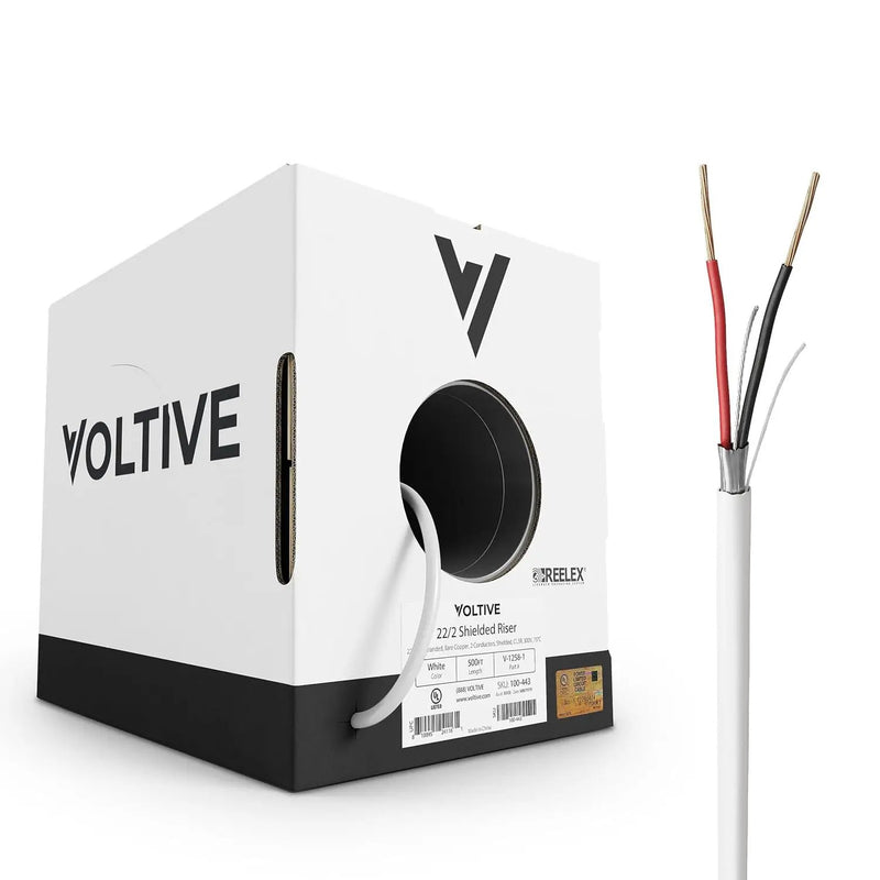 Voltive 22/2 Shielded Riser - CL3R Rated - Bare Copper - 500 Foot Box - White by GreenHaven Gardens