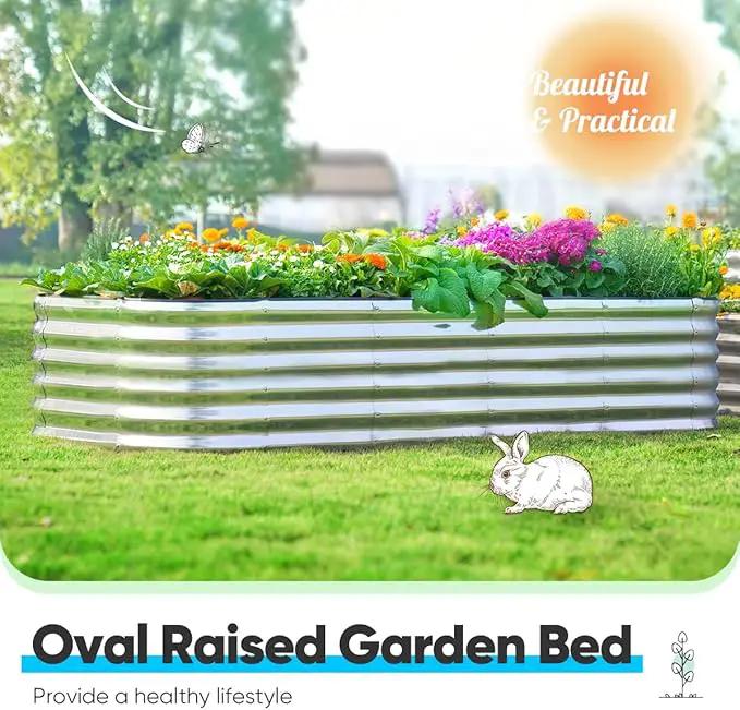 Quictent Raised Garden Bed Kit Oval Galvanized Metal Planter Box Tall for Vegetables Outdoor Backyard, Rubber Strip Edging Included, Silver 6x3x1.5 ft by GreenHaven Gardens