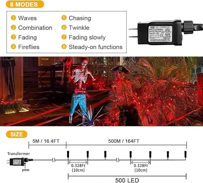 weillsnow 164FT 500 LED Orange Halloween Lights, 8 Modes Waterproof Plug in String Lights for Halloween Indoor Outdoor Yard Party Wedding Garden Home Decorations (Orange) by GreenHaven Gardens