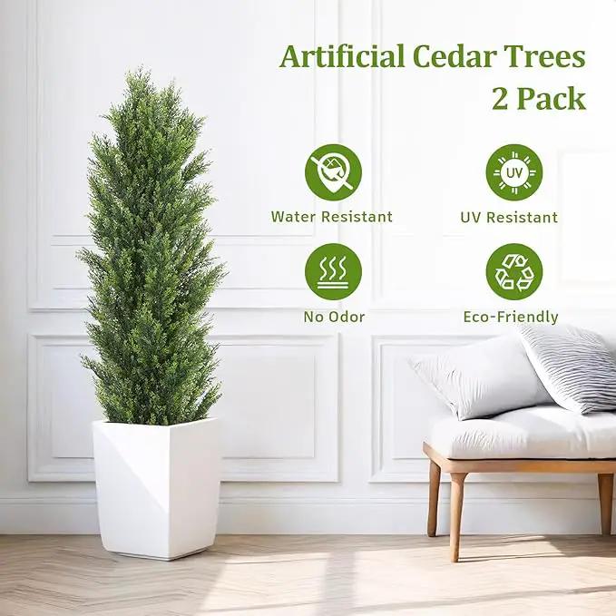 THE BLOOM TIMES 5ft Topiary Trees Artificial Outdoor – UV Resistant Faux Cedar Pine Cypress Bushes and Shrubs, Fake Potted Plants for Front Porch Outside Planter Patio Decor, Set of 2 (5 Foot) by GreenHaven Gardens