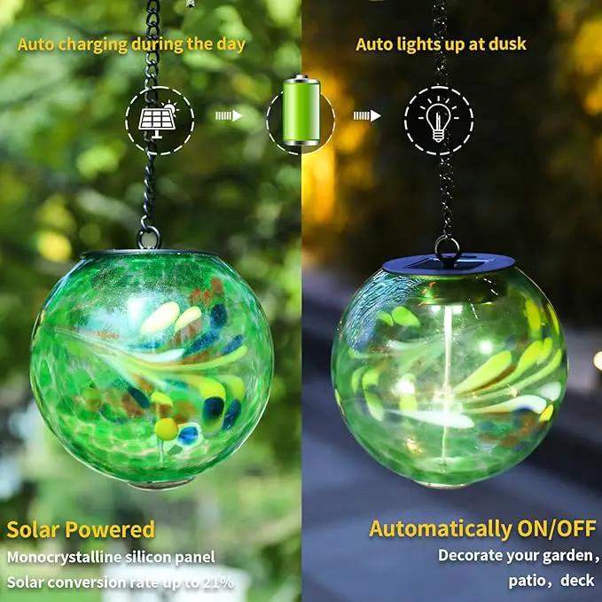 VCUTEKA Solar Hanging Lanterns, Outdoor Glass Gazing Ball Lights with Hook, Waterproof Energy-Efficient Solar Lanterns for Garden, Yard, Tree and Patio Decor, Green by GreenHaven Gardens
