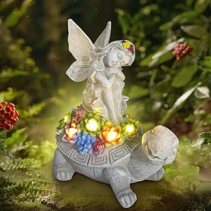 Choies Solar Angel Garden Statue Outdoor,Little Angel Sitting on Turtle Garden Sculpture for Outside,Angels Figurines Gifts for Women,Mom,Angel Outdoor Decoration for Home,Garden,Patio,Yard by GreenHaven Gardens