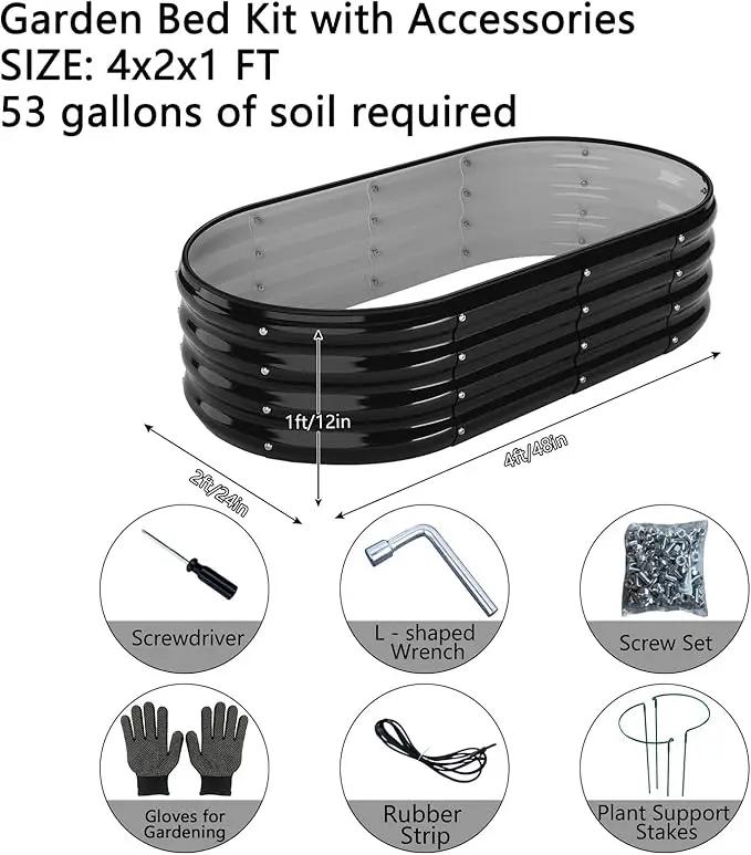 Galvanized Metal Planter Raised Garden Bed Kit for Gardening Outdoor，4x2x1ft Planter Grow Garden Box Raised Flower Bed，Long Vegetable Clearance Herb Raised Garden Beds for Gardening Black by GreenHaven Gardens