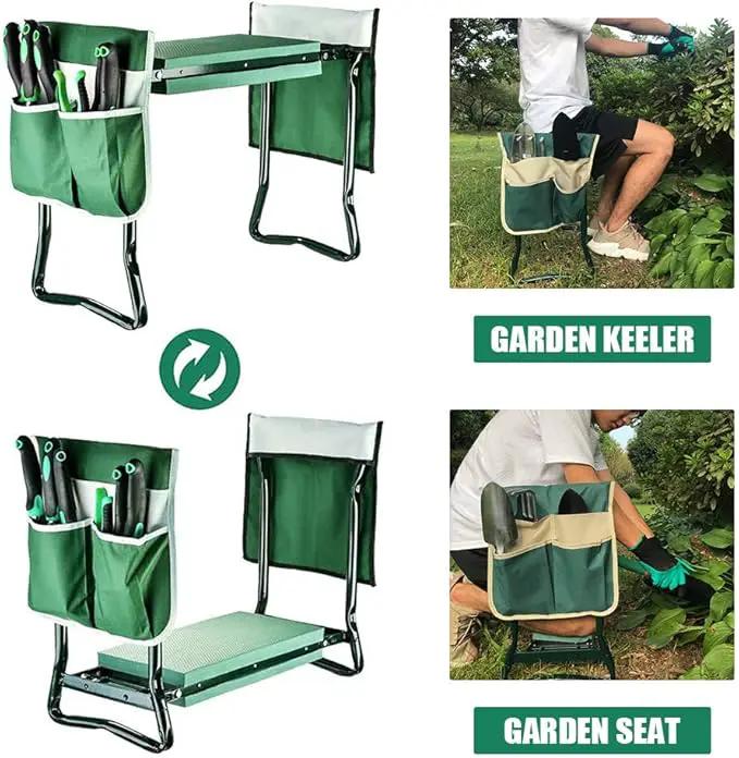 Garden Kneeler and Seat Stool Heavy Duty Garden Folding Bench with Large RemovableTool Pocket Gloves and Soft EVA Kneeling Pad for Gardening Lovers by GreenHaven Gardens