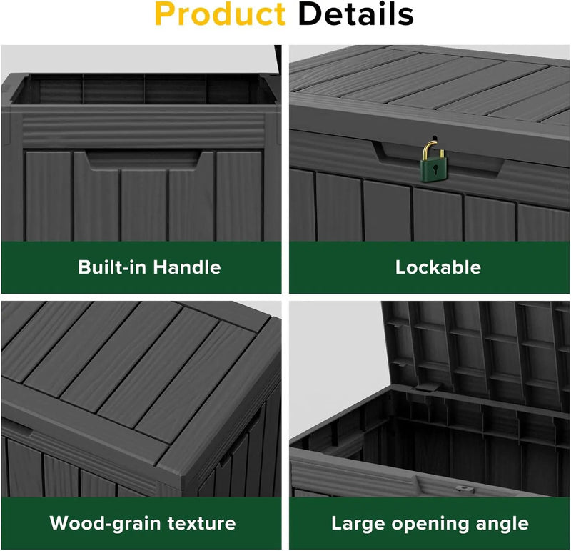45 Gallon Waterproof Large Resin Deck Box Indoor/Outdoor Lockable Storage Container and Seating for Garden, Pool, and Patio (45 Gallon, Black) by GreenHaven Gardens