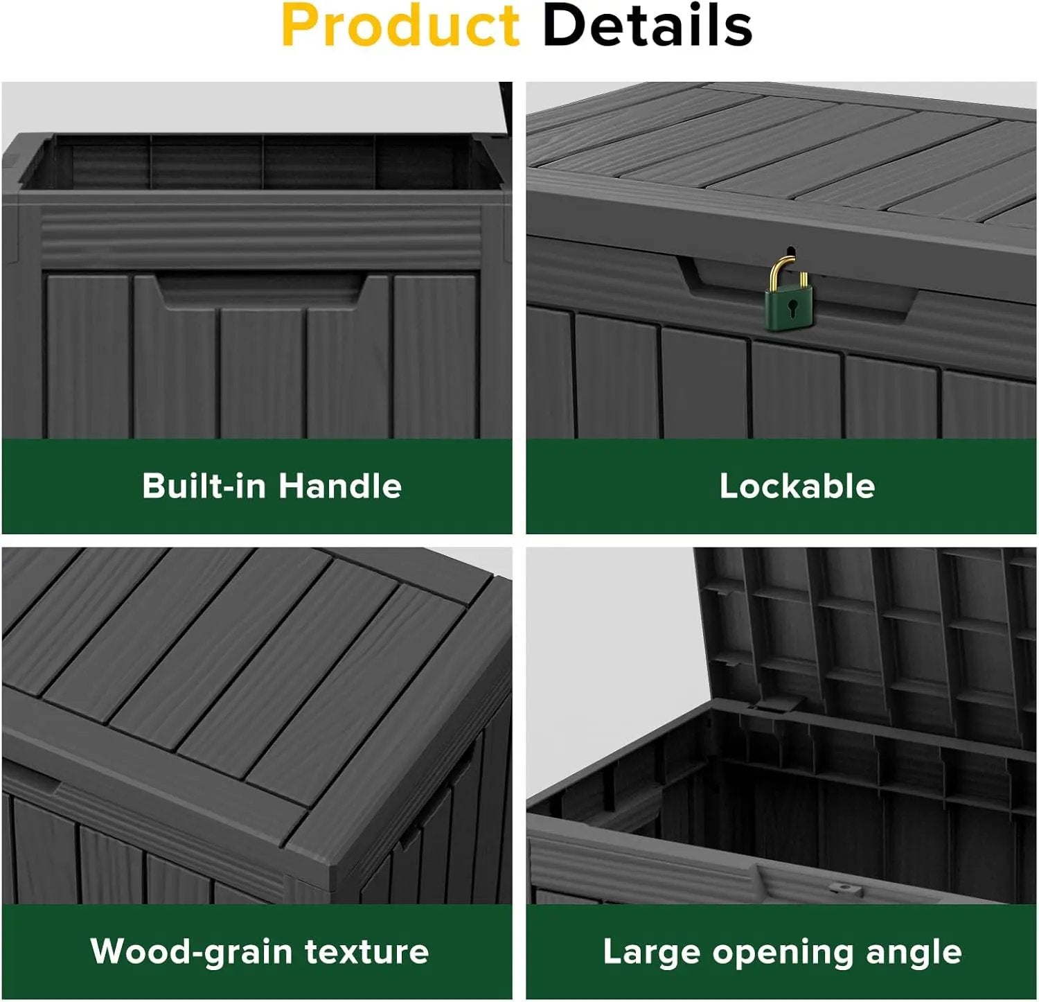 45 Gallon Waterproof Deck Box, Lockable Resin Storage Box for Patio Furniture Cushions, Garden Tools & Outdoor Delivery - Black, Easy Assembly, Multipurpose Patio Seat Bench by GreenHaven Gardens