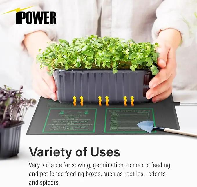 iPower Seeding Heat Mat Upgraded Carbon Film Indoor Warm Hydroponic Plant Germination Starting Pad Durable Waterproof, 20" x 20.75", Black by GreenHaven Gardens