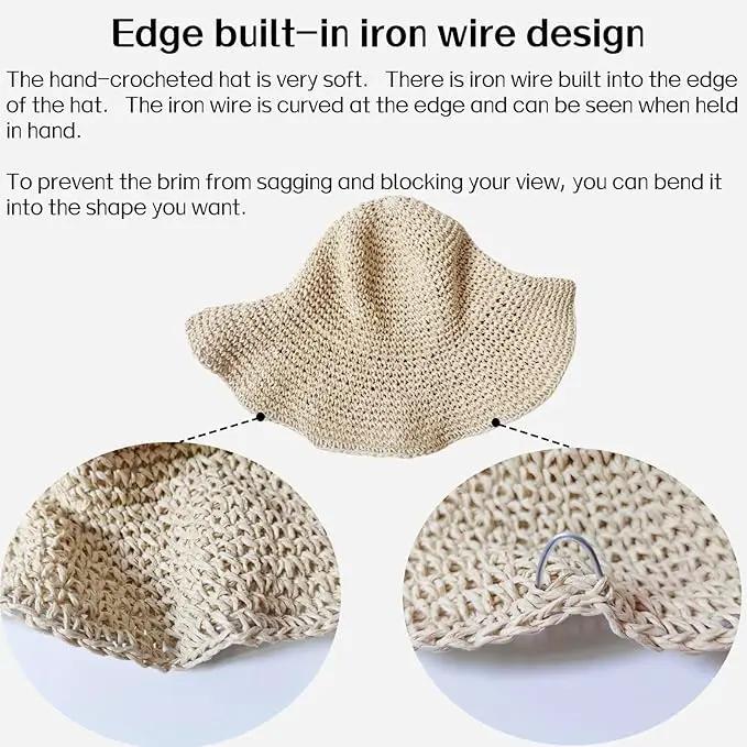 Womens Straw Beach Sun Hats, Foldable Packable Floppy Handmade Crochet Hats for Women,Large Summer Vacation Wide Brim Hat by GreenHaven Gardens