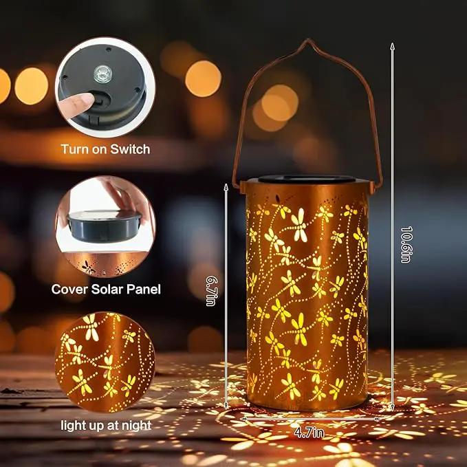 Mothers Day Gifts,Solar Lanterns Outdoor Hanging Lantern Lights, Dragonfly Hollowed-Out Metal Decor Lantern, Waterproof LED Decorative Garden Light - Delicate Garden Decoration for Patio, Yard by GreenHaven Gardens
