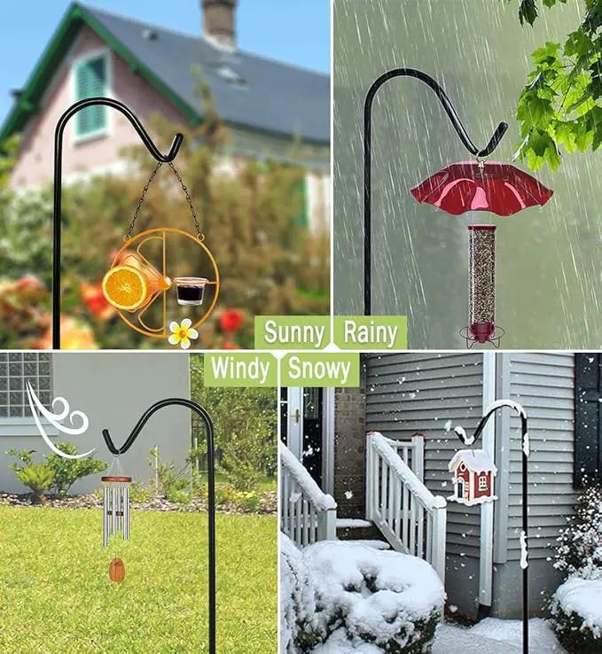 Garbuildman 92 Inch Tall Shepherd Hooks with 5-Forked Base, Adjustable Heavy Duty Bird Feeder Pole Stand Hanger for Outdoor, Shiny Black, 1 Pack by GreenHaven Gardens