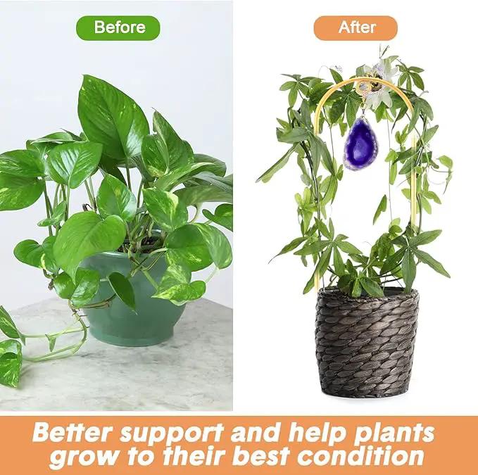 Zopeal 4 Pack Small Metal Plant Trellis Indoor 17 Inch Mini Gold Garden Trellis Potted Plant Support Stake Houseplant Trellis with Agate for Indoor Outdoor Climbing Plants Vine Flower Pot Plant Decor by GreenHaven Gardens